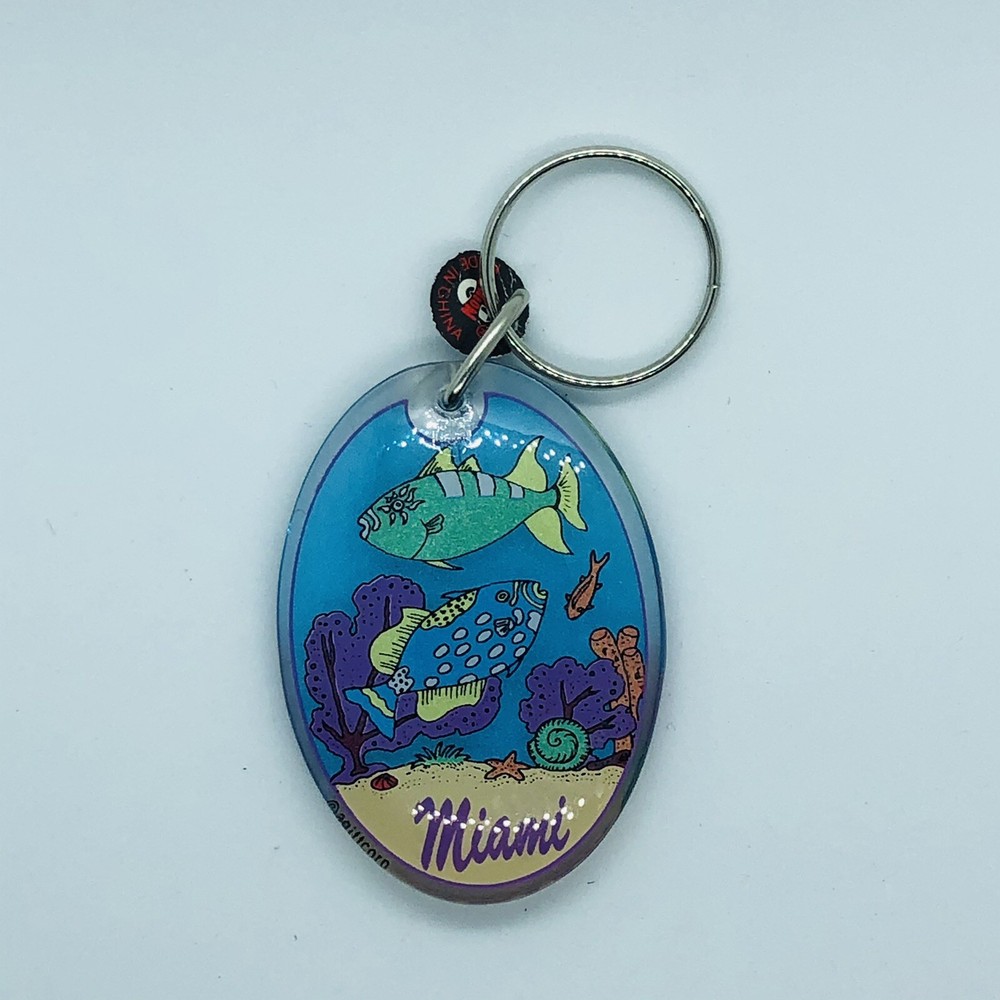 Miami Florida Souvenir Acrylic Keychain w/ Tropical Fish Reef