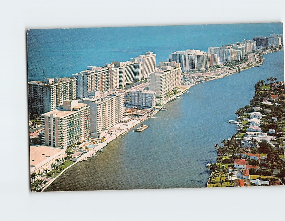 Postcard Ocean Front Hotels Along Indian Creek Miami Beach Florida USA