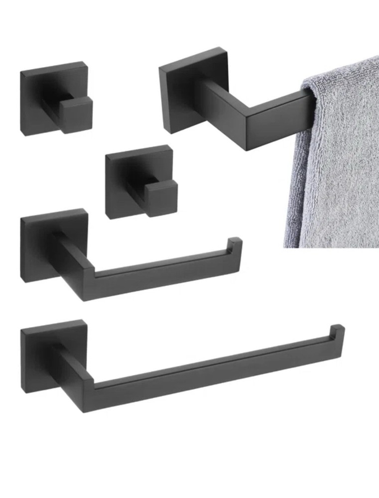 5-Piece Bathroom Hardware Set with 24-Inch Towel Bar Toilet Paper Holder and Hooks