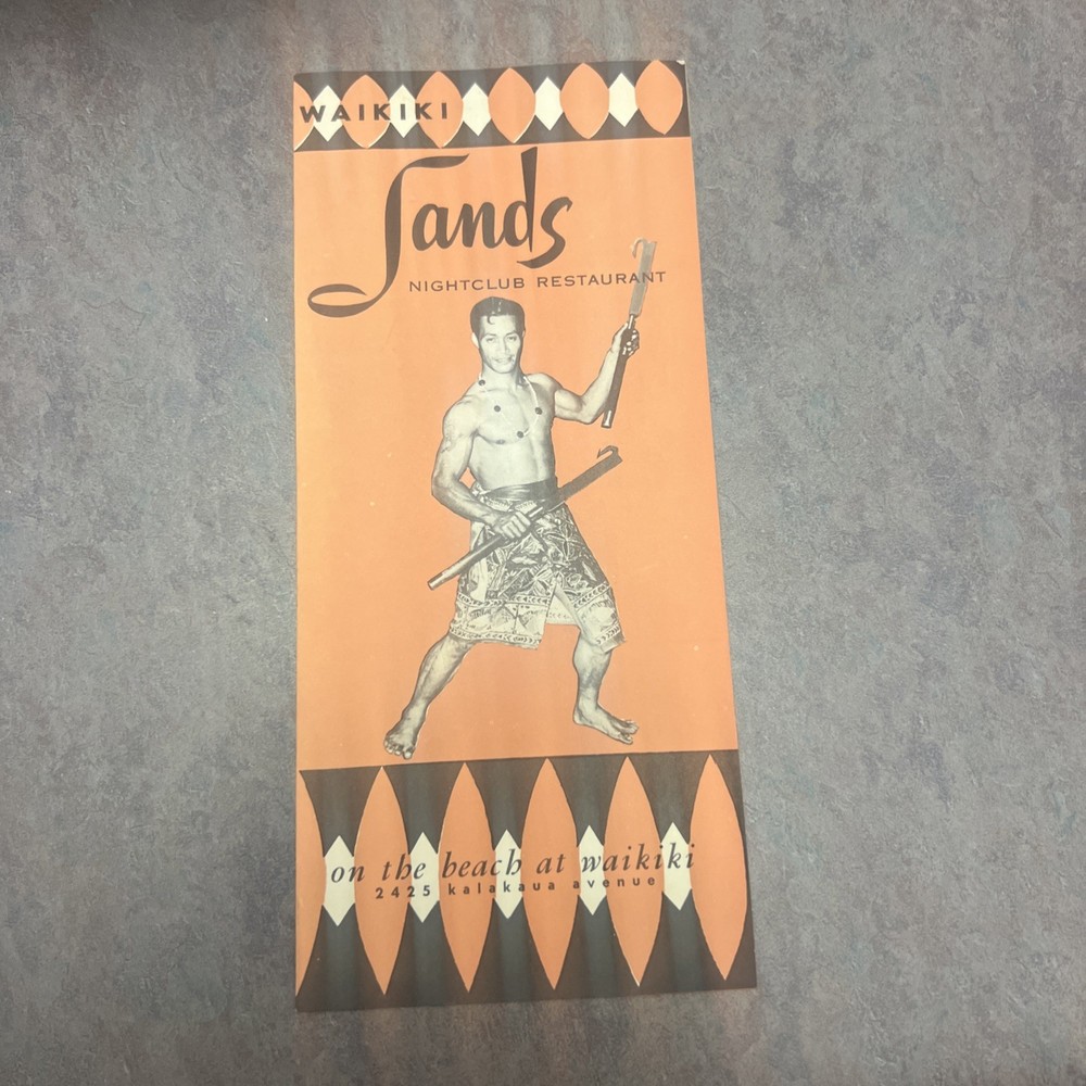 Vintage 1950s On the Beach at Waikiki Sands Nightclub Restaurant Brochure RARE!