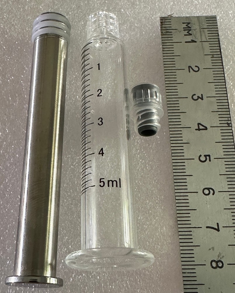 5 mL precision glass syringe w metal plunger  and femail luer lock