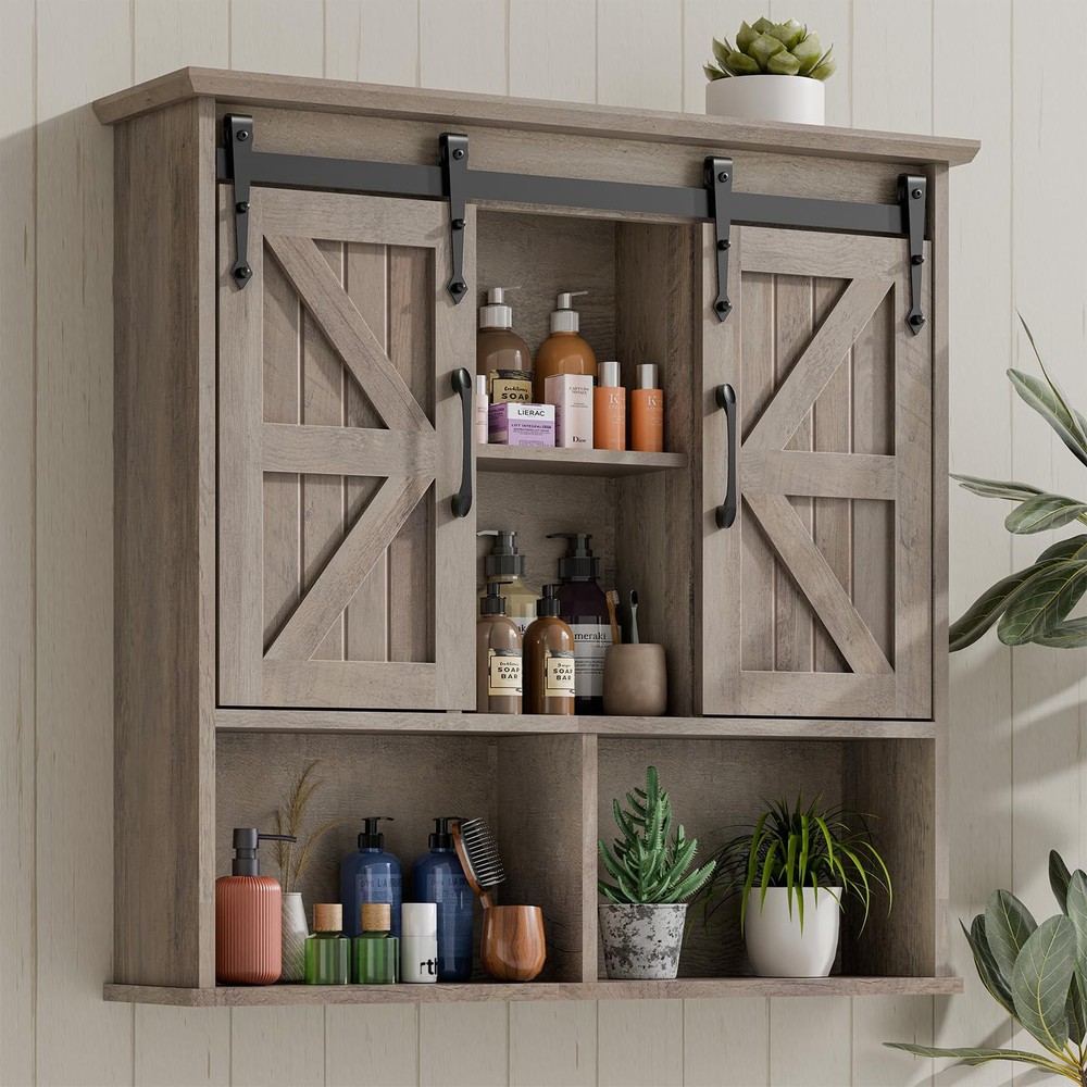 Vabches Bathroom Wall Cabinet, Farmhouse Wooden Medicine Cabinet with Double ...