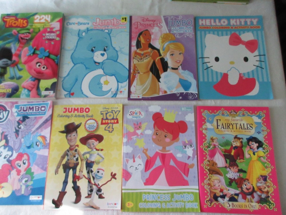 8 Coloring Books Girls Disney MY LITTLE PONY Care Bears DISNEY +  All NEW