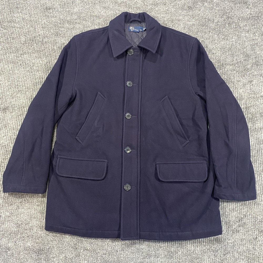 Polo Ralph Lauren Pea Coat Blue Wool Navy Nautical Academy Full Zip Mens Sz M