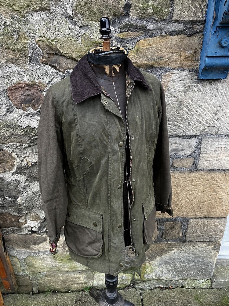 Women’s Barbour Border Beadnell Wax Jacket Wool & Cotton Country Jacket Olive 14