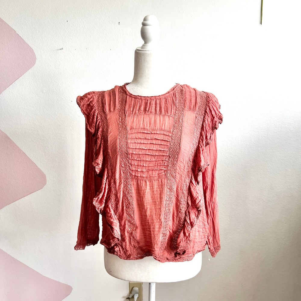 Free People Peasant Blouse Top Boho Bohemian Flowy Festival Fairy Medium