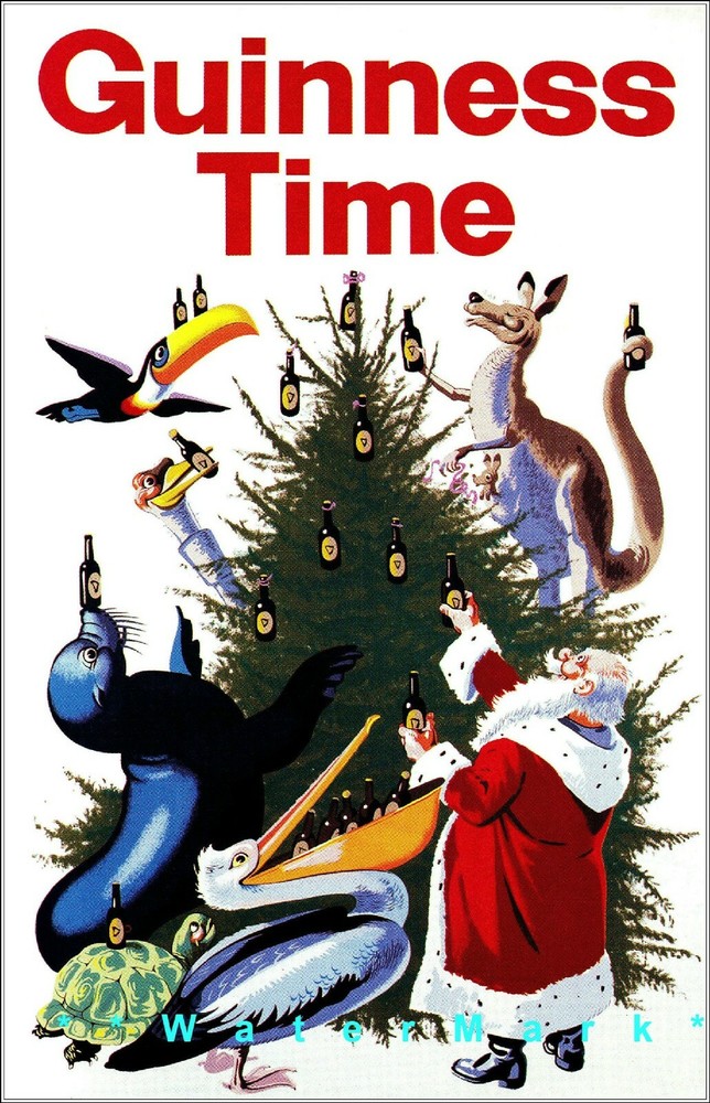 Santa And Friends Guinness Time Christmas Time Vintage Poster Print Retro Style