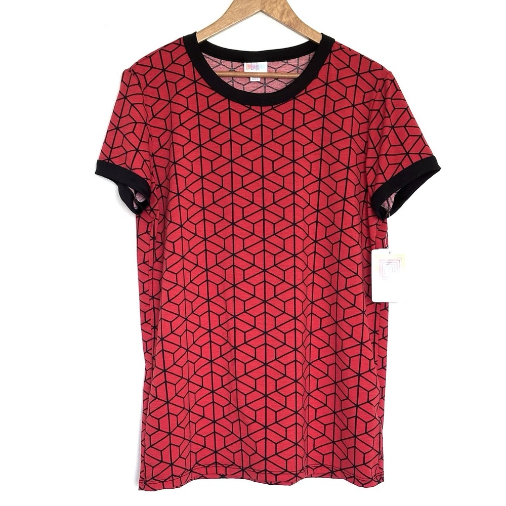 NWT Lularoe Shirt Women’s Large Red Black Geometric Short Sleeve Pullover Top