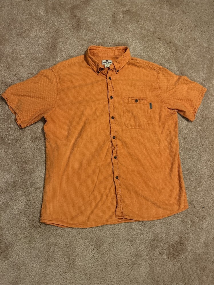 Men’s XL WOOLRICH Waffle Orange Short Sleeve Button Shirt