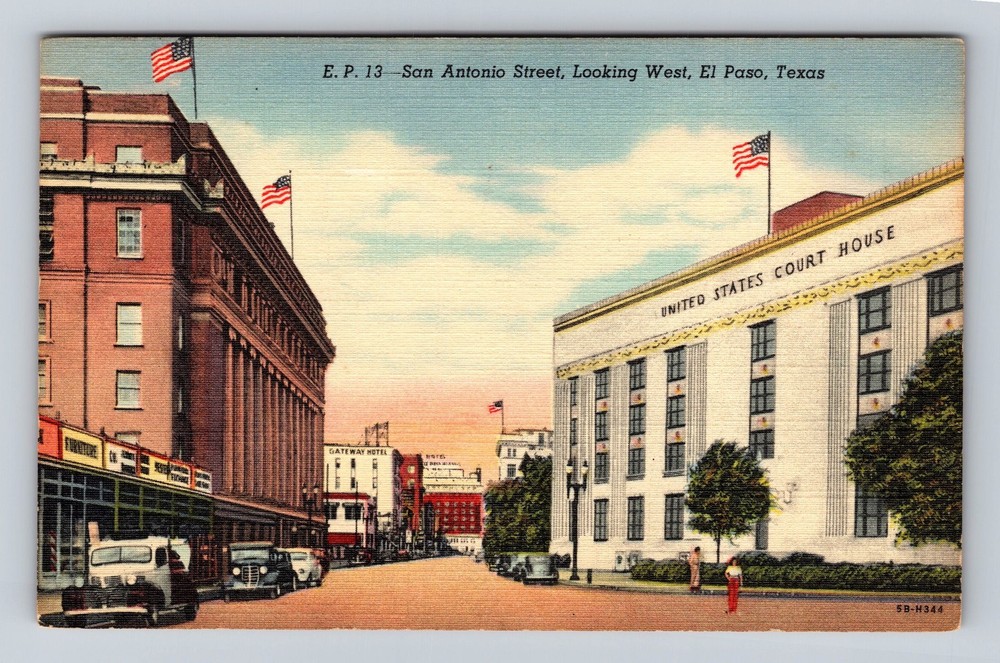 El Paso TX-Texas San Antonio Street Looking West Vintage Postcard