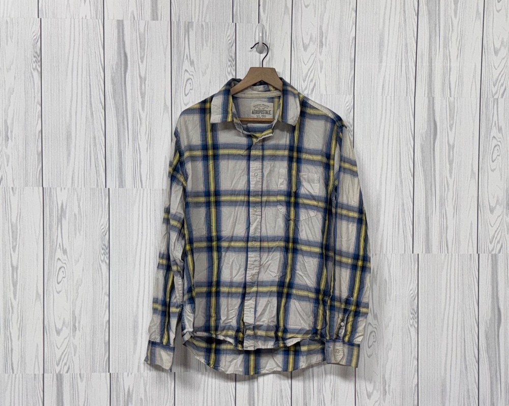 Aeropostale shirt mens size extra large button down long sleeve plaid blue