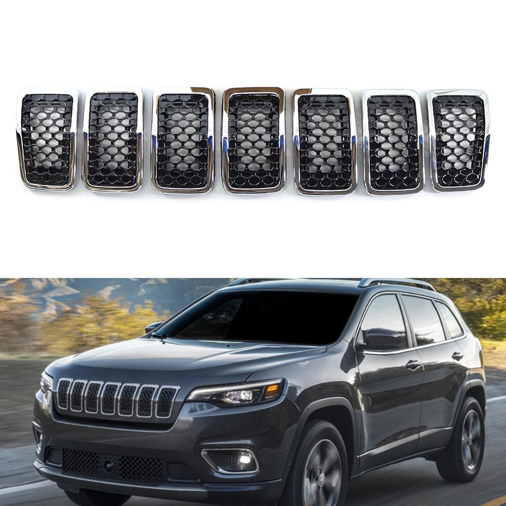 Front Bumper Kidney Mesh Grille Grill  Chrome+Black For Jeep Cherokee 2019-2022