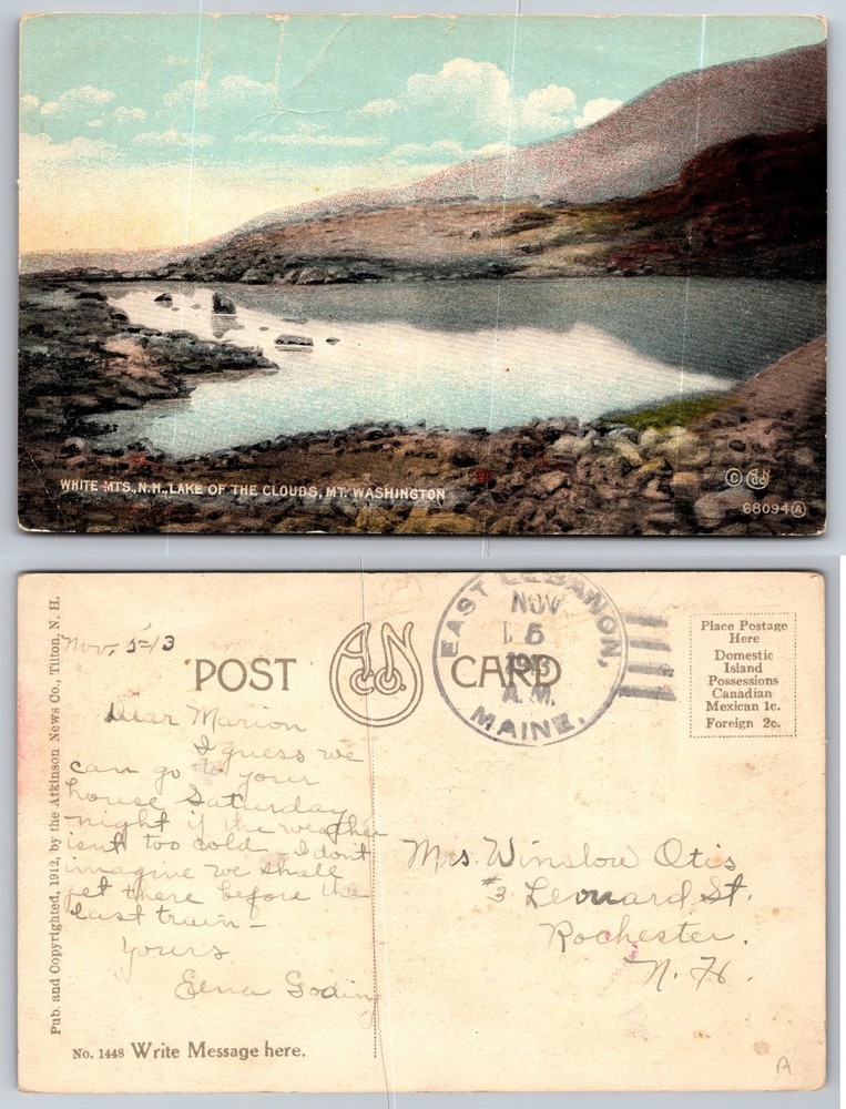White Mountains NH Lake of the Clouds Mt Washington Postcard 1912 Posted