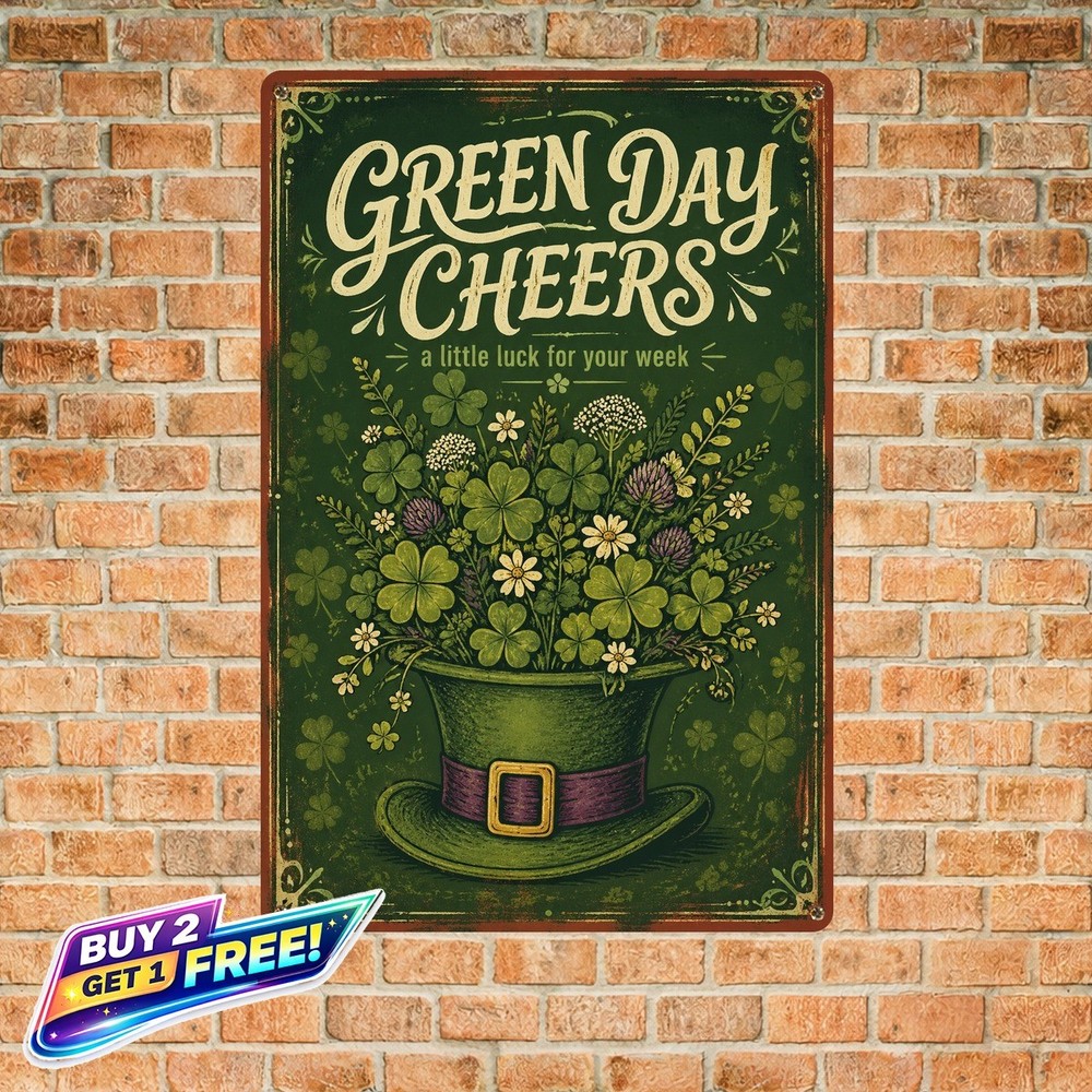 Clover Bouquet St Patrick's Day Retro Metal Sign Rustic Irish Decor