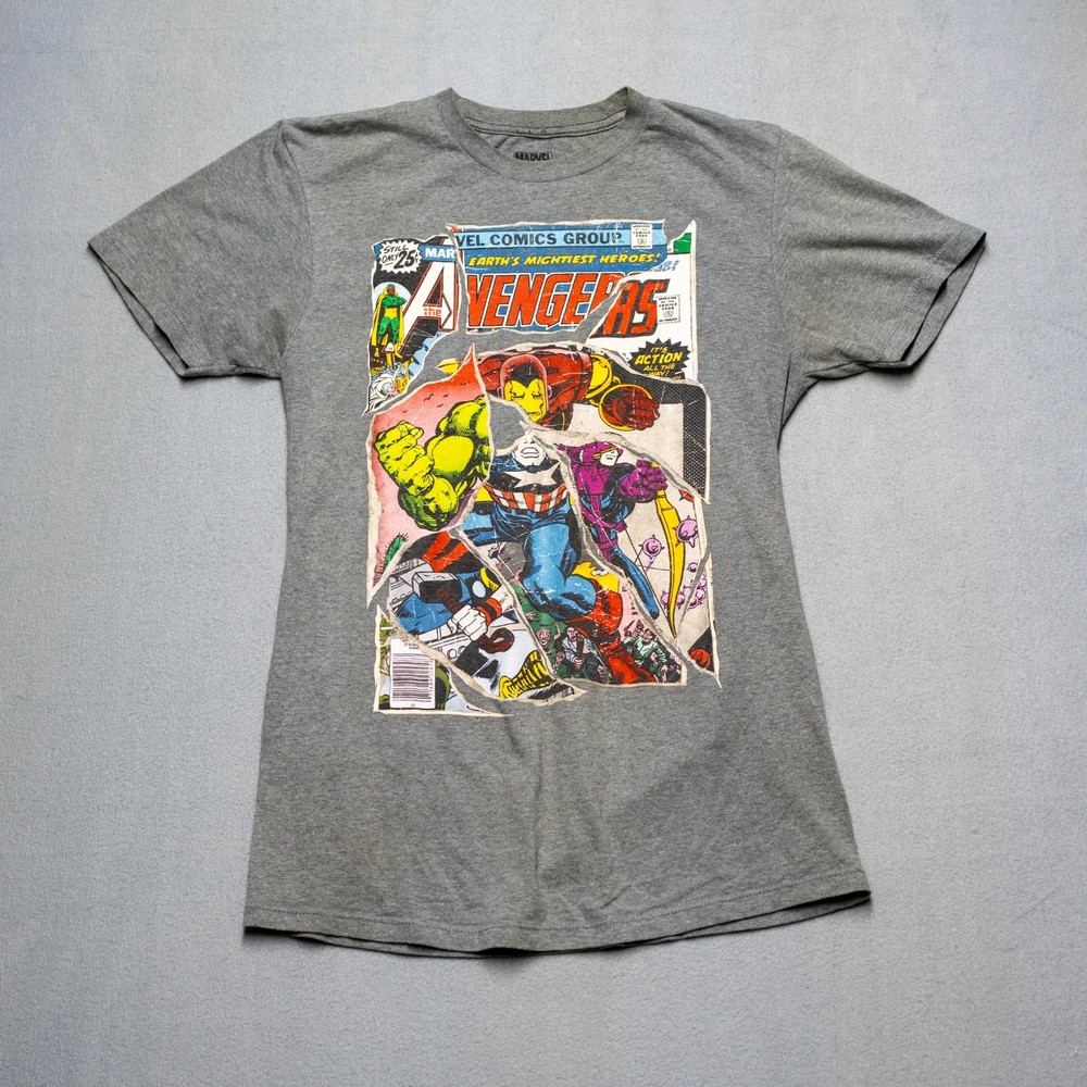 Marvel Avengers Comic Cover T Shirt Mens Small Gray Graphic Tee