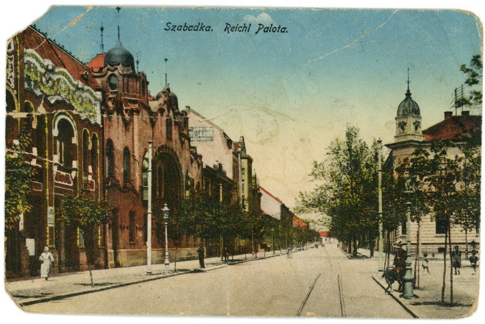 View Of People Walking Along Reichl Palace In Subotica, Serbia Postcard