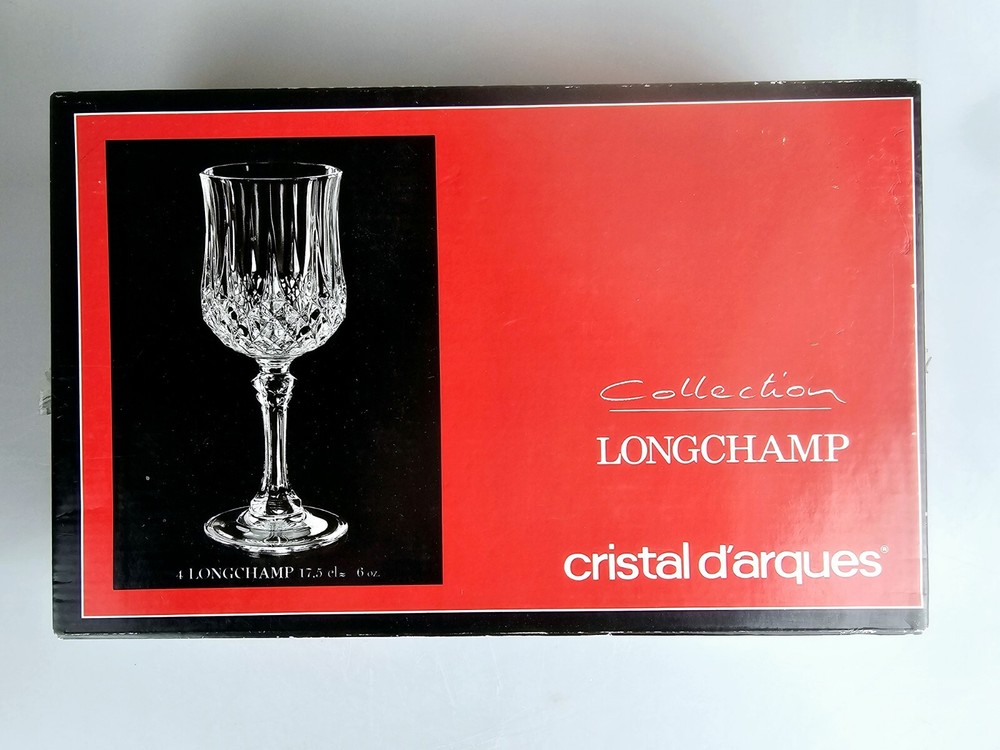 Long Champ Cristal D'arques Glasses 6 ounce Long Stem Open Box