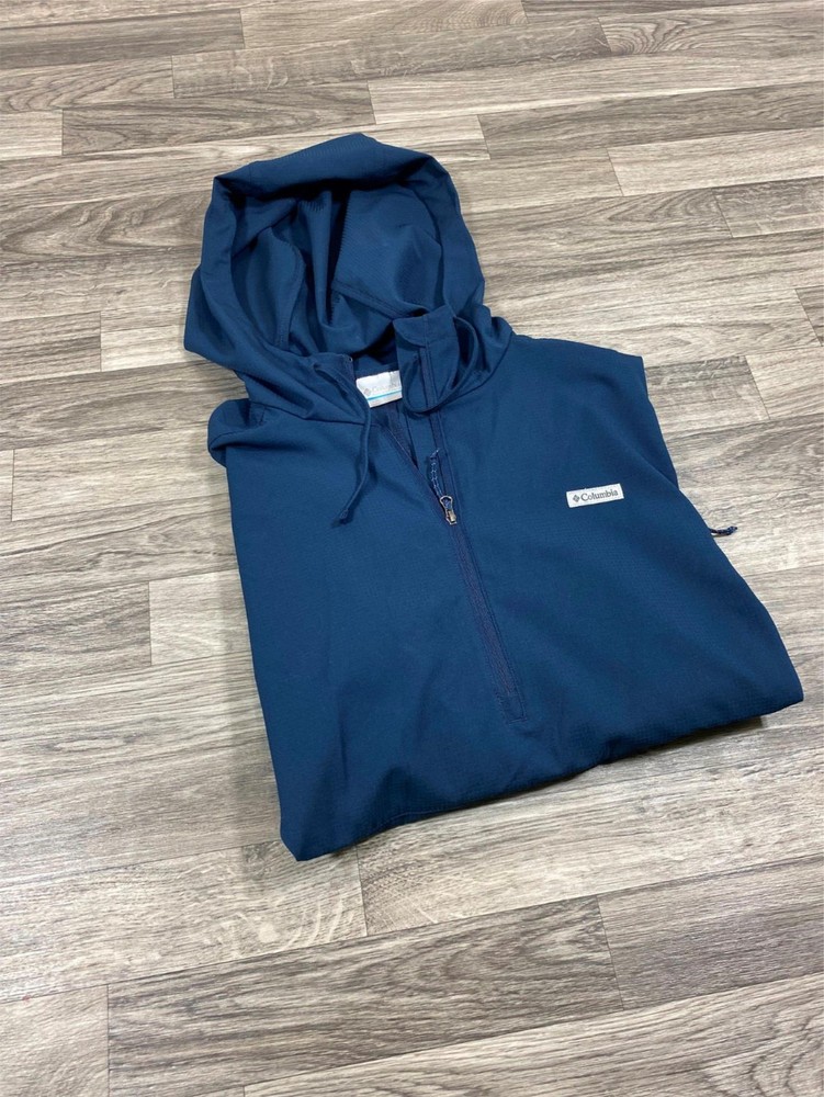 Columbia Men's L Dark Blue 1/4 Zip Hooded Windbreaker Jacket