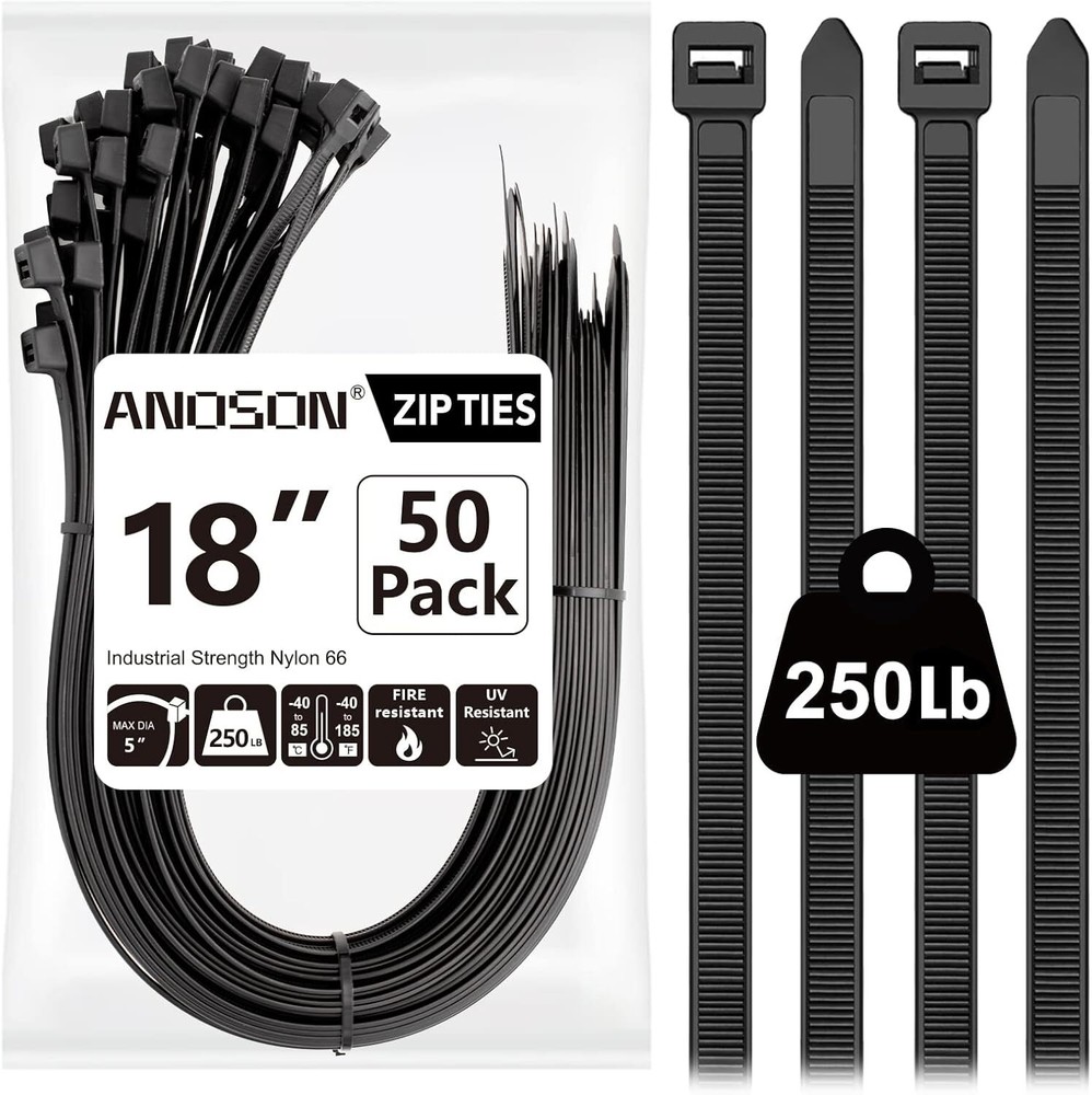50-Pack 20-Inch Heavy Duty Large Zip Ties for Secure Fastening