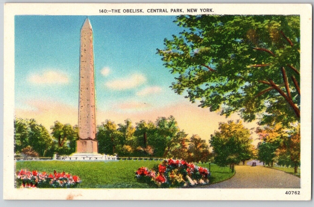 NY Central Park New York City Obelisk Monolith Egyptian Hieroglyphics Postcard