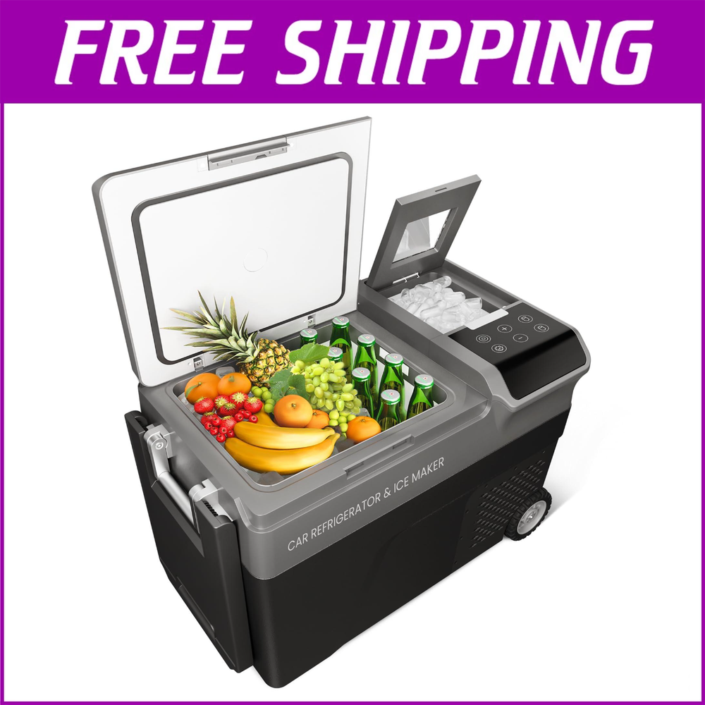 12 V Car Fridge Refrigerator 40QT Electric Cooler Portable Freezer w/ Ice Maker