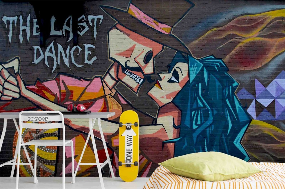 3D Couple Dancer Doodle Self-adhesive Removable Wallpaper Murals Wall 138
