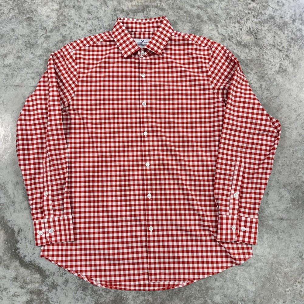 Mizzen Main Shirt Mens Medium Red White Gingham Check Button Down American Made
