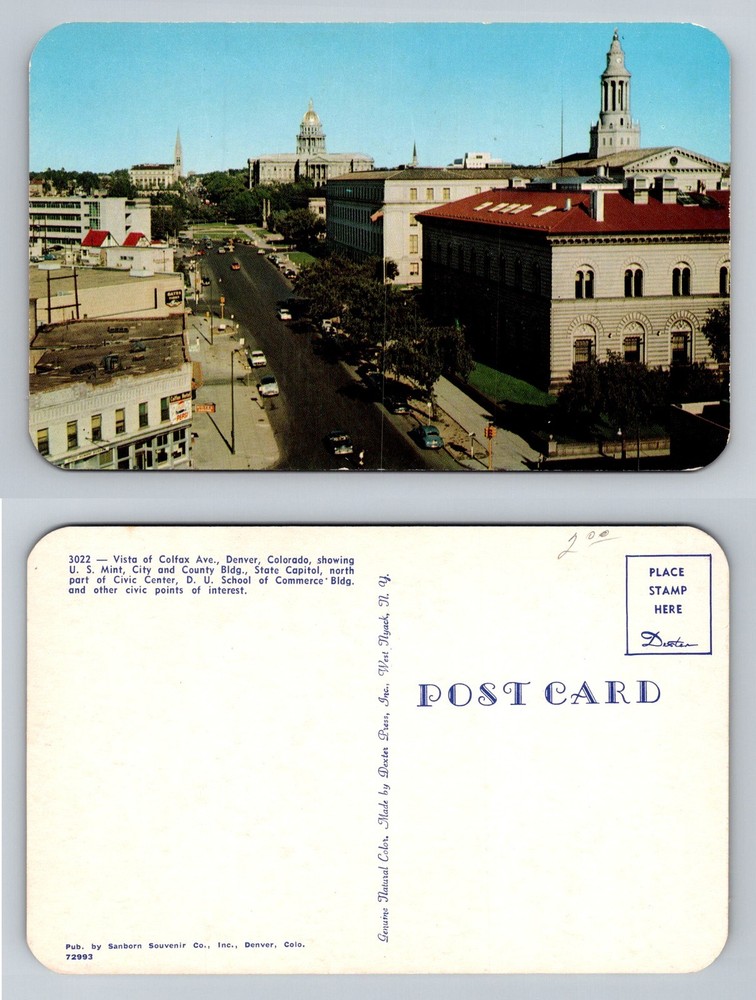 Denver, CO-Colorado, Colfax Avenue State Capitol Civic Center Vintage Postcard