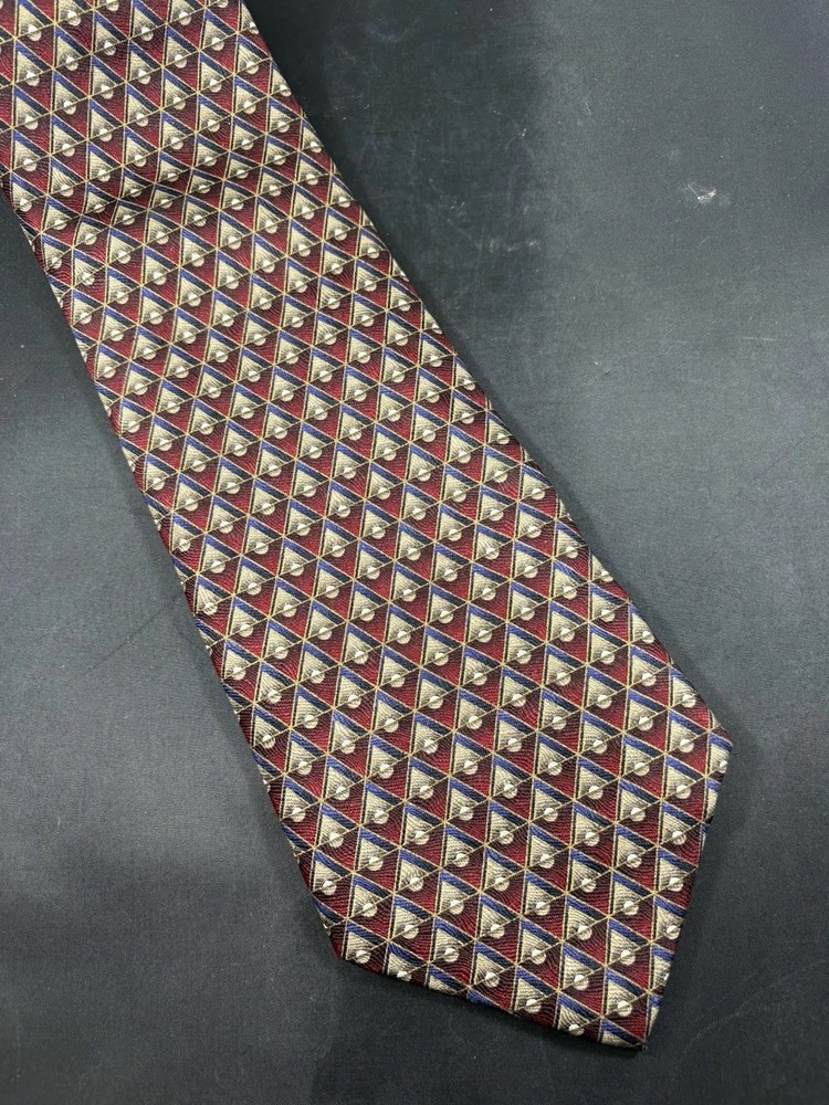 Men’s 100% Silk Tie Today’s Man Deep Red, Blue & Gold Made In Italy