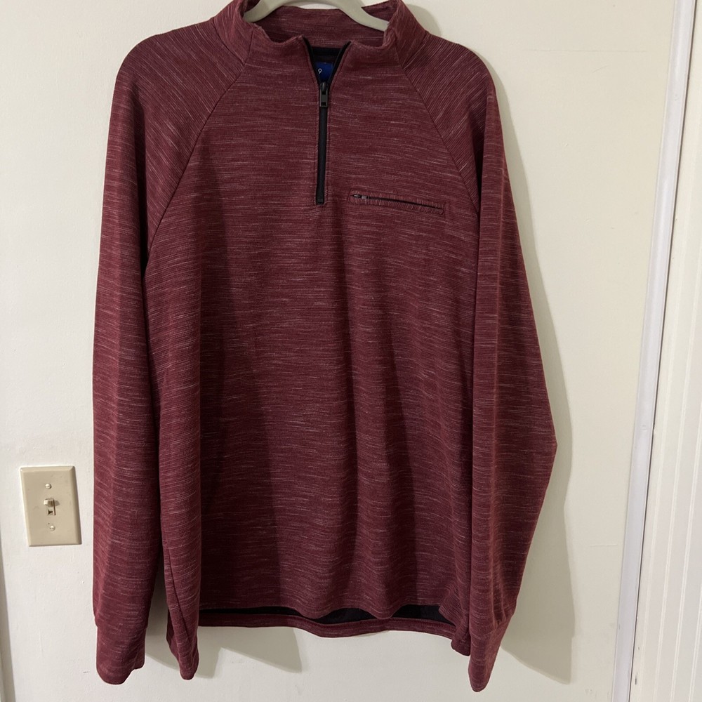 APT 9 1/4 Zip Burgundy Long Sleeve Pullover Men's Size 2XL