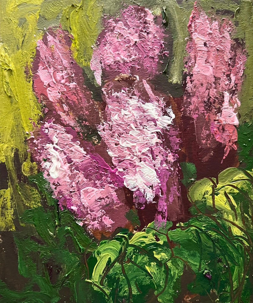 Original Impressionism Oil Painting Lilac Flower Abstract Bouquet Floral Art