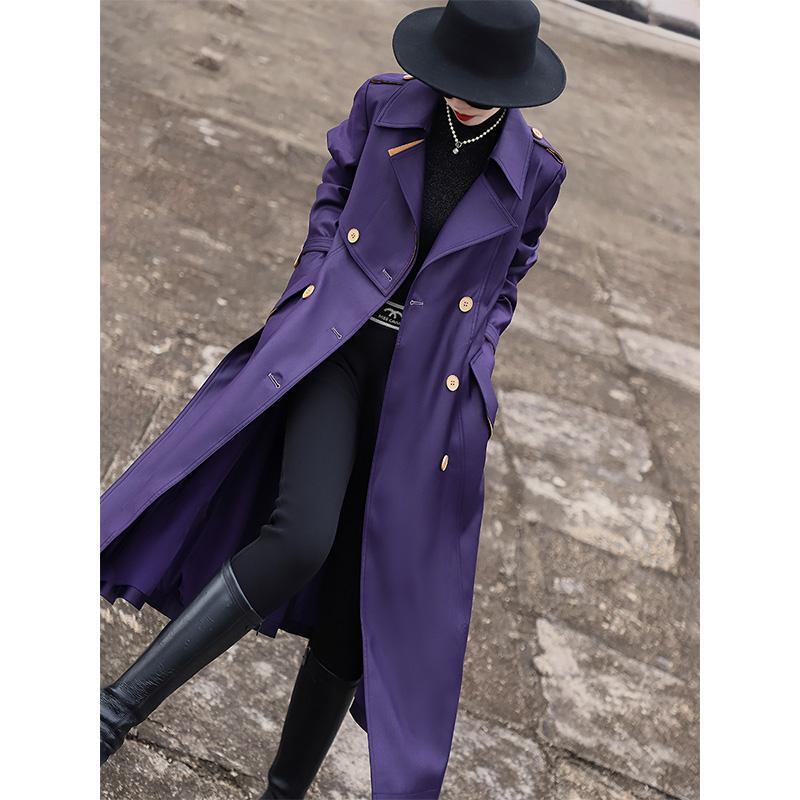 Purple Women's Long Trench Coat Double Breasted Double Breasted Luxury Fashion