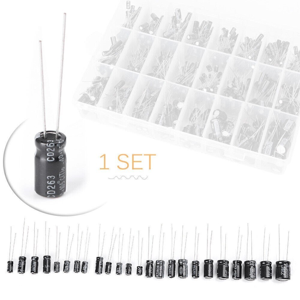 500pcs 0.1uF-1000uF Mixed 24 values Electrolytic Capacitors Assortment Kit Set