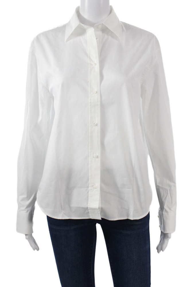 Zara Womens Basic Collared Button Up Cotton Blouse Long Sleeve White Size SFree Shipping in US $100+ Orders | $6.95 Orders Below