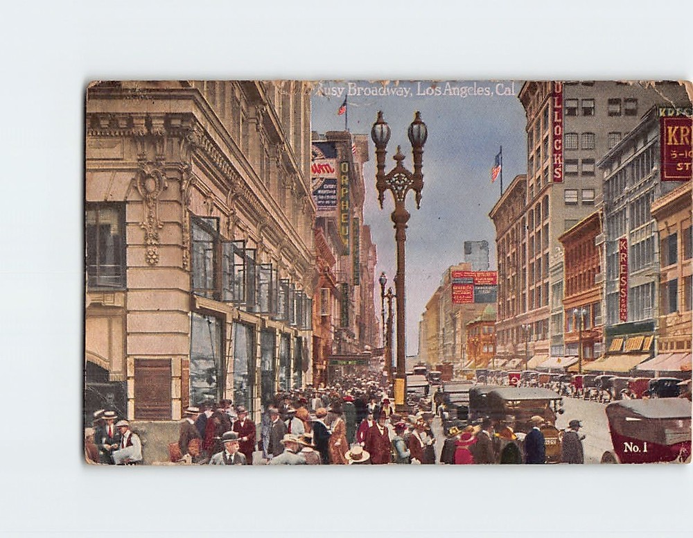 Postcard Busy Broadway Los Angeles California USA