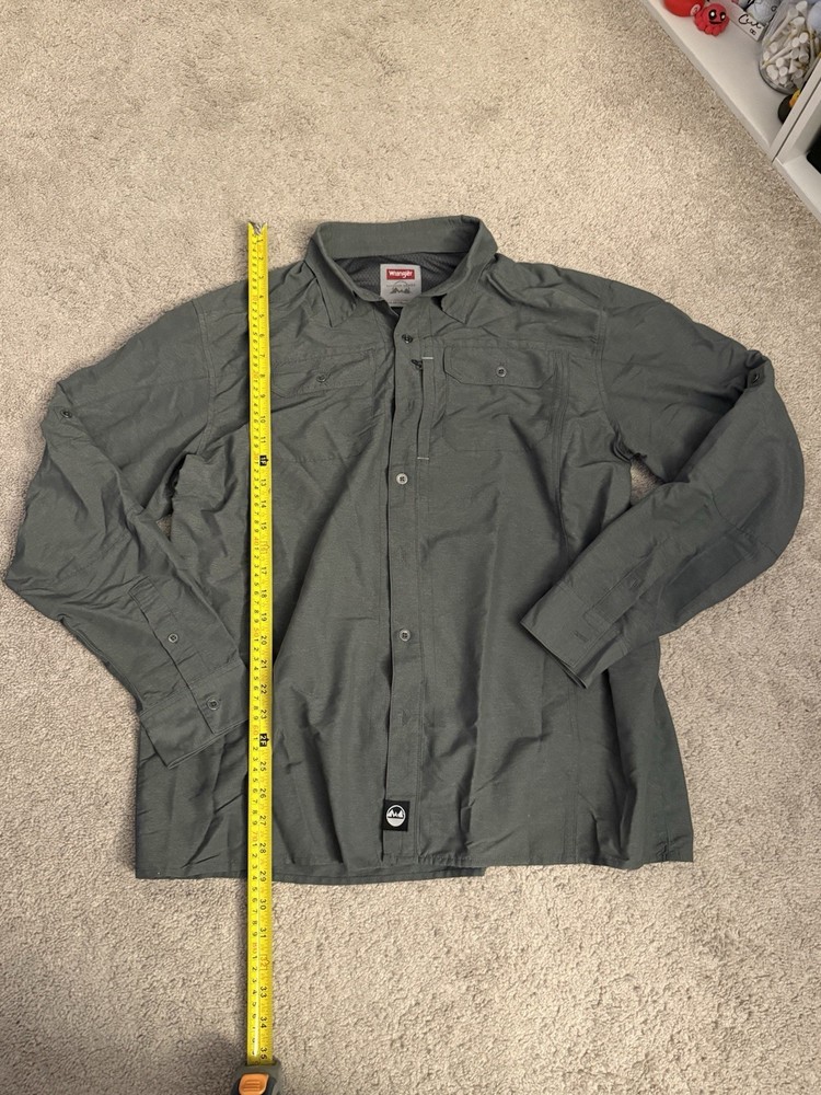 Wrangler Outdoor Mens Large Gray Long Sleeve Button Down Hiking Fishing