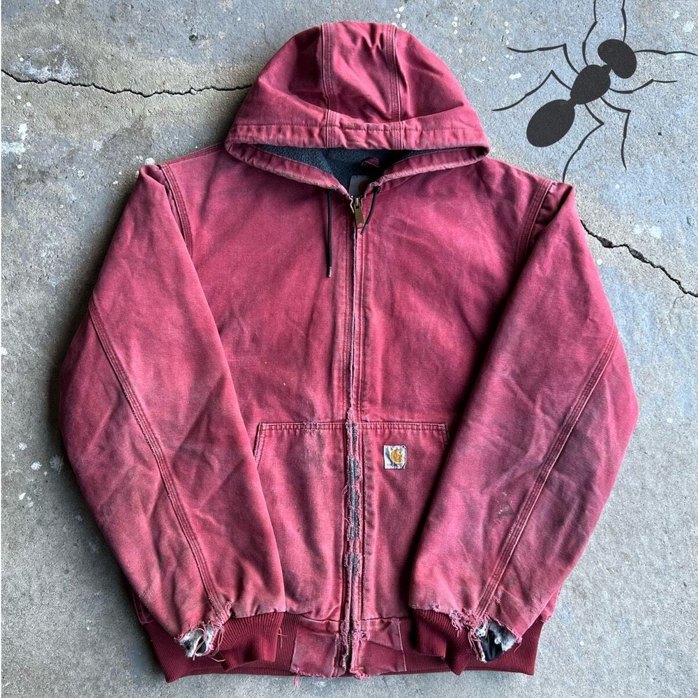 Vintage Faded Red Carhartt J158 DKR Y2K Hooded Work Jacket