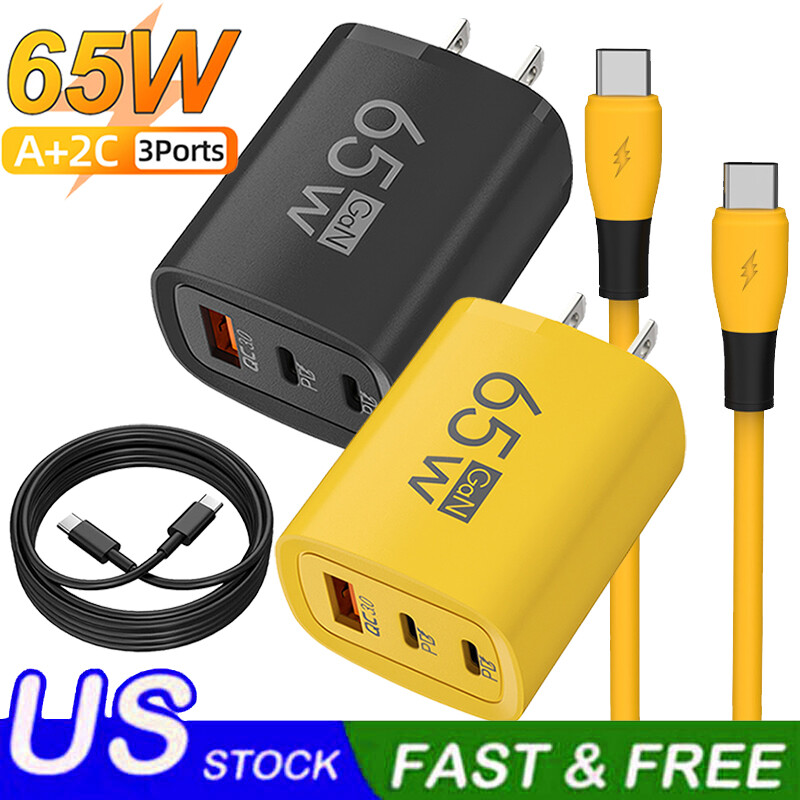 65W 3-Port USB C Fast Charger with 4FT PD Cable for Phones & iPad  