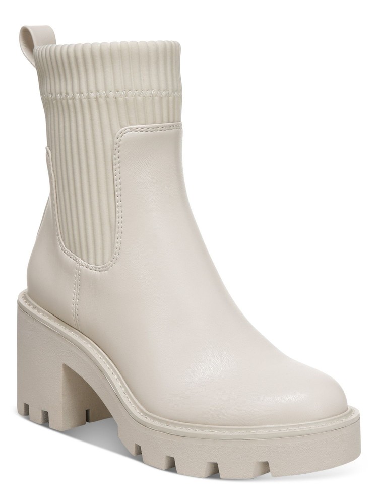 BAR III Womens Ivory Platform Booties with Pull-Tab Size 9.5
