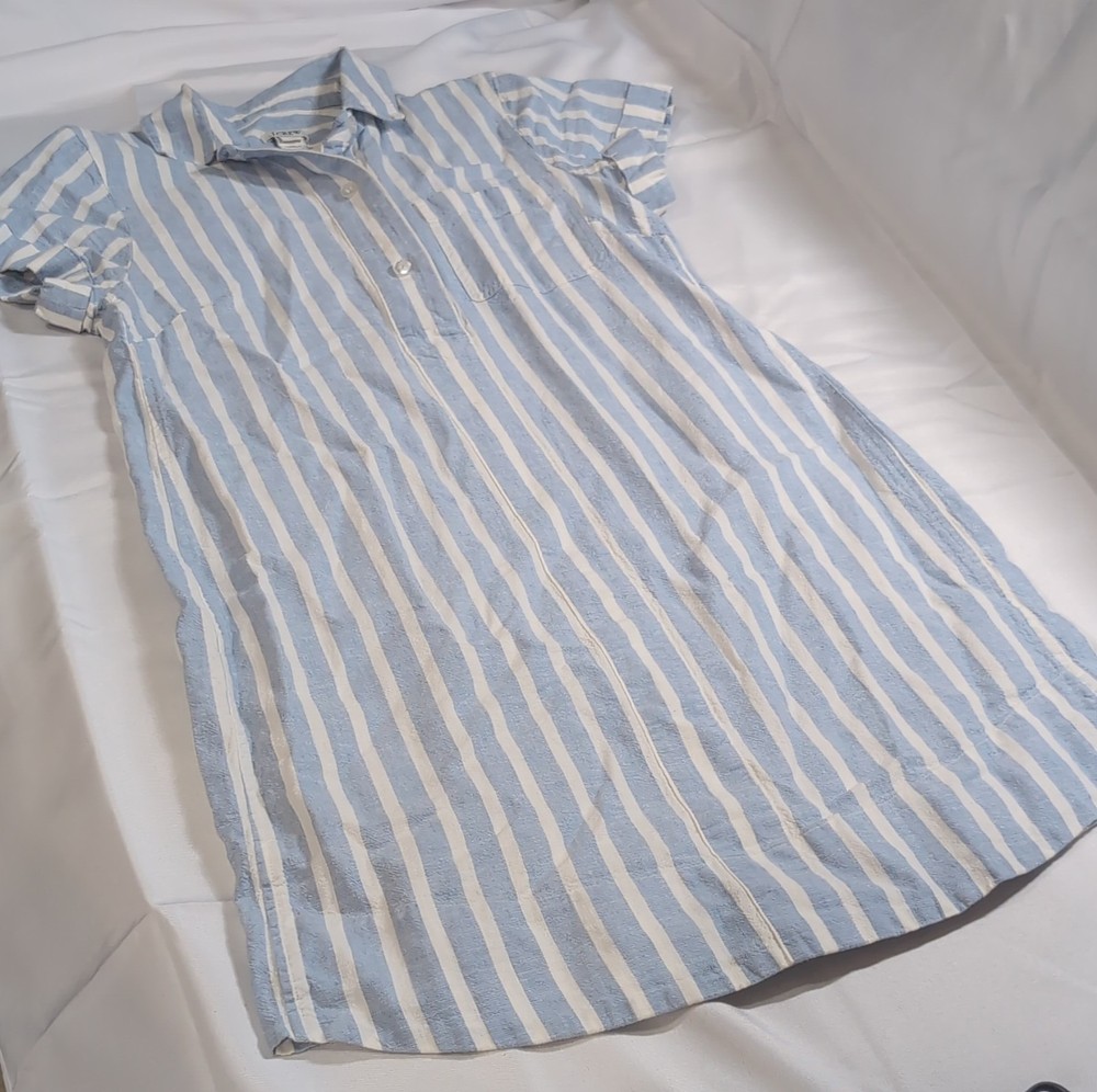 J.Crew XS Blue White Striped Cotton Shirt Dress Collared Short Sleeve Women