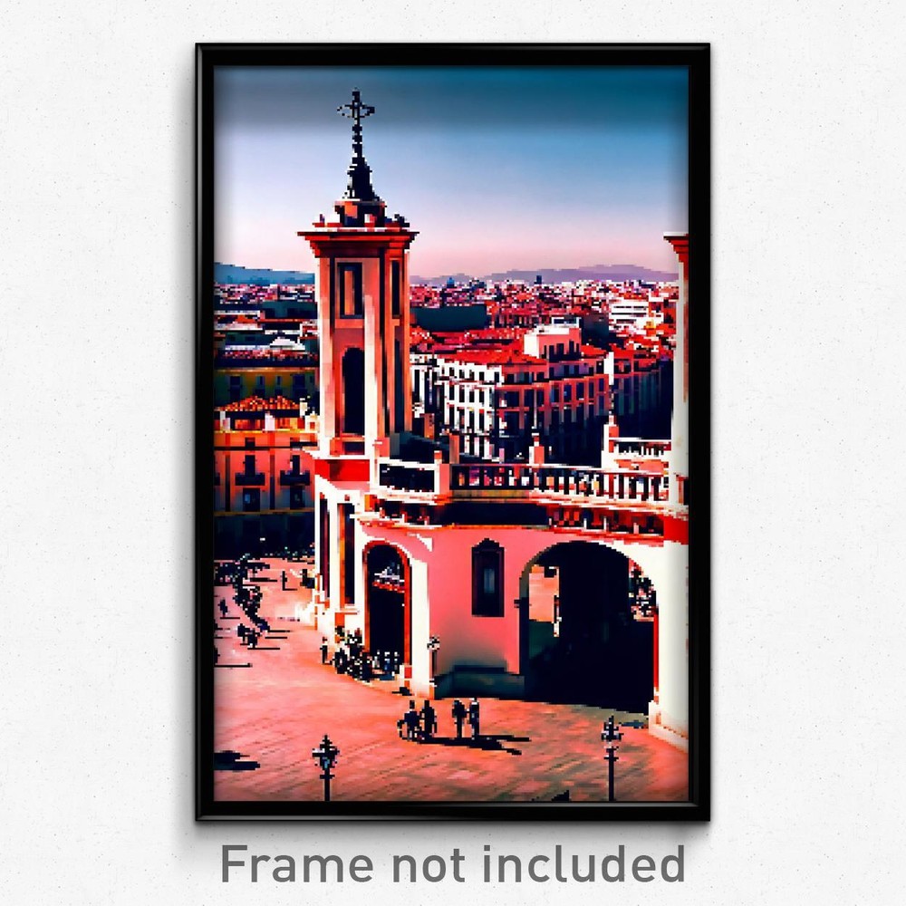 8-Bit Psychedelic Madrid Pixel Art Poster – Trippy Video Game Print