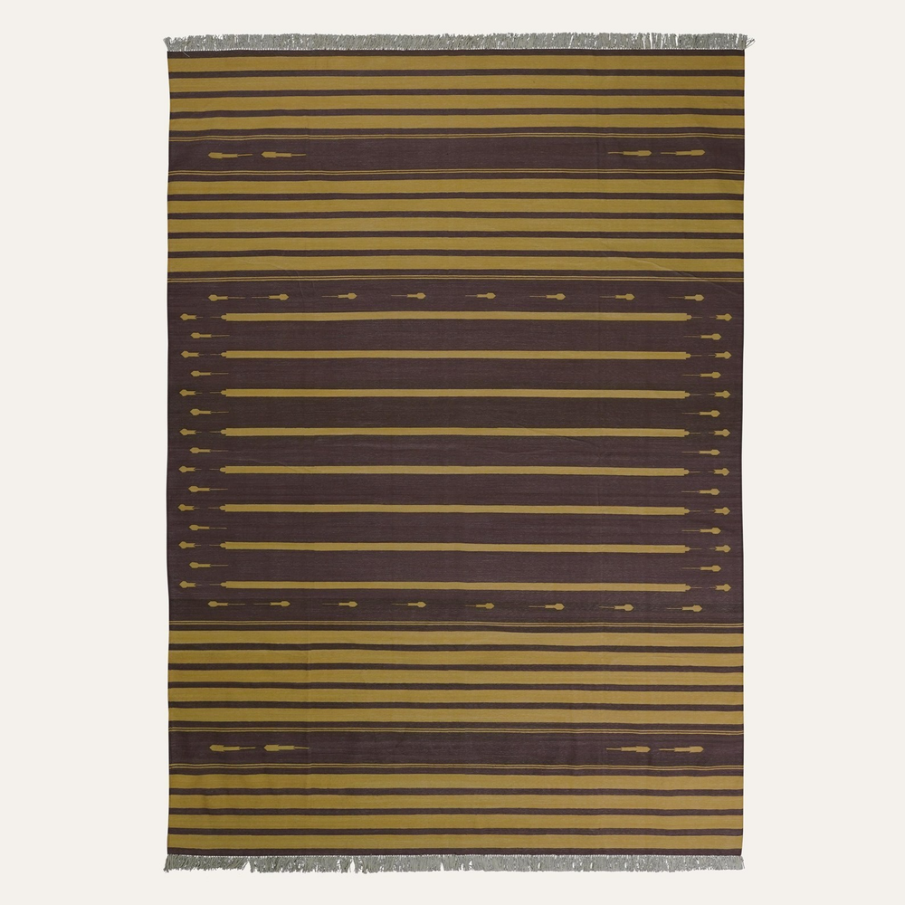 New Hand Knotted Cotton Dhurrie Rug Color Yellow and Brown Design Carpet Rug