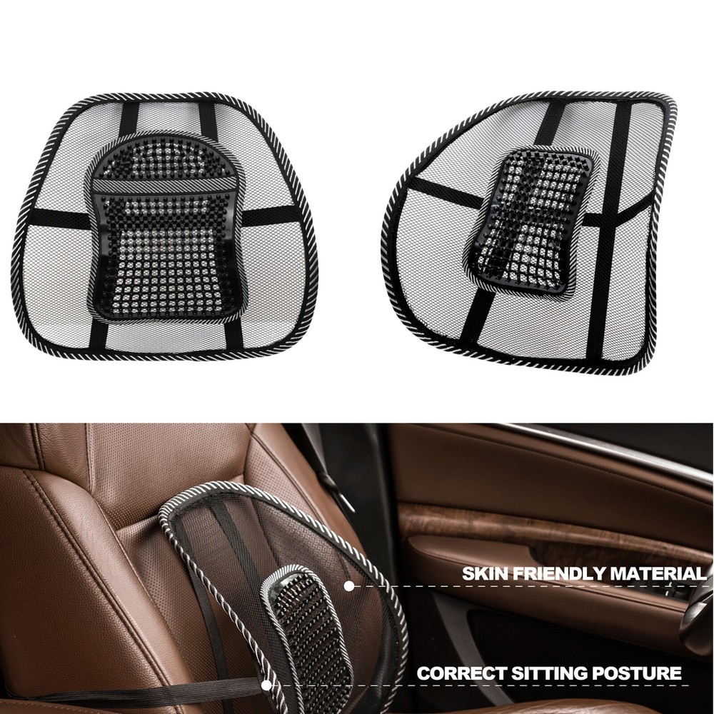 Car Seat Back Support Breathable Mesh Back Lumbar Support Cushion w/Massage Bead