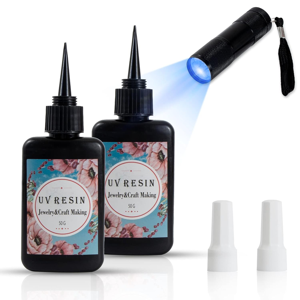 **100g UV Resin Kit with Flashlight – Clear DIY Jewelry Making Glue**