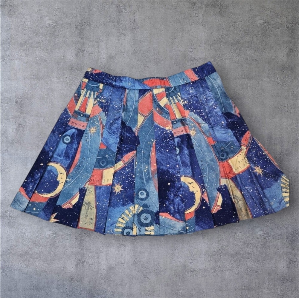 Vintage Lily's of Beverly Hills Celestial Zodiac Pleated Skirt Size 10 Women D34