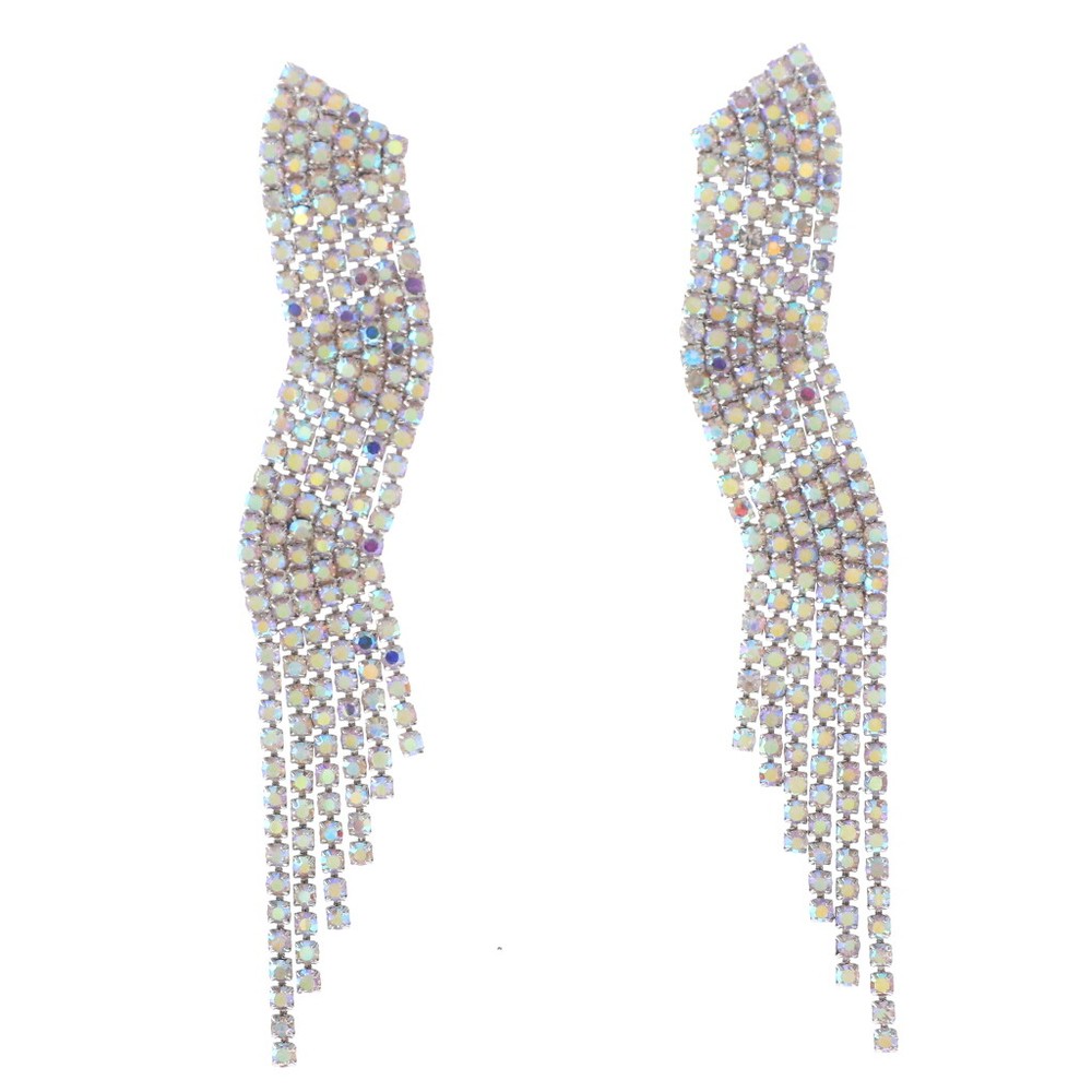 Silver Tone Metal Rhinestone Dangle Post Earrings ESE2529-SAB