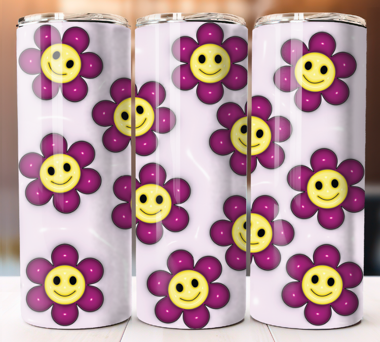 Smile Daisy Flower Inflated Tumbler 20oz Skinny Cup Mug Stainless Steel
