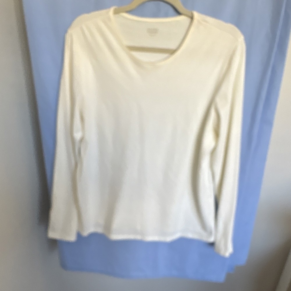 Eileen Fisher Women's Knit Long Sleeve Stretch T-Shirt Ivory Cotton Lycra L