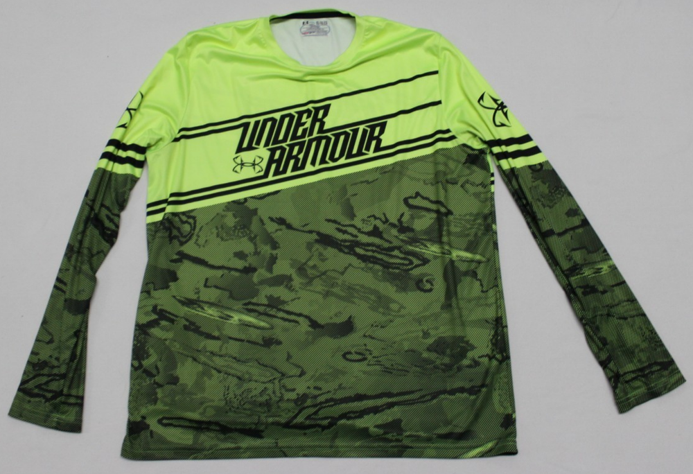 Under Armour Heat Gear Men's Fishing Shirt Size XL Neon Green Loose Long Sleeve