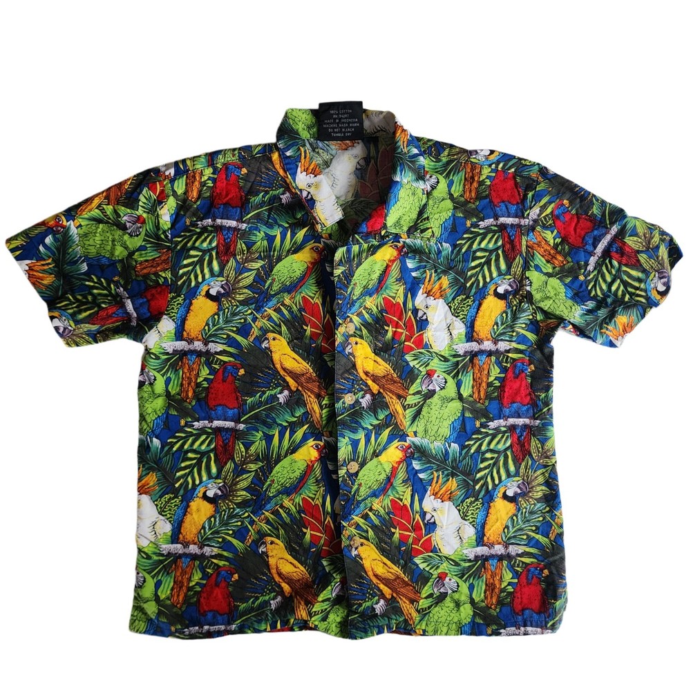 Jimmy Buffett Margaritaville Kids Medium Hawaiian Shirt Parrot Tropical ButtonUp